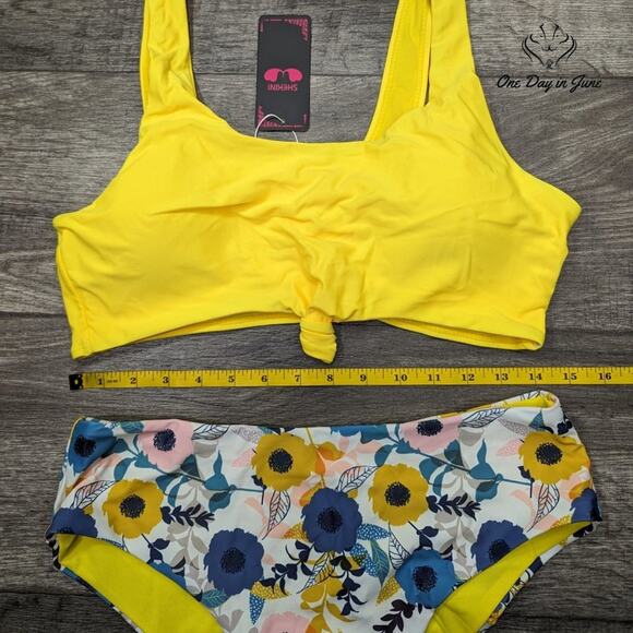 Shekini Crop Tie High Cut Cheeky Bikini Swimsuit Size XL - Picture 3 of 4